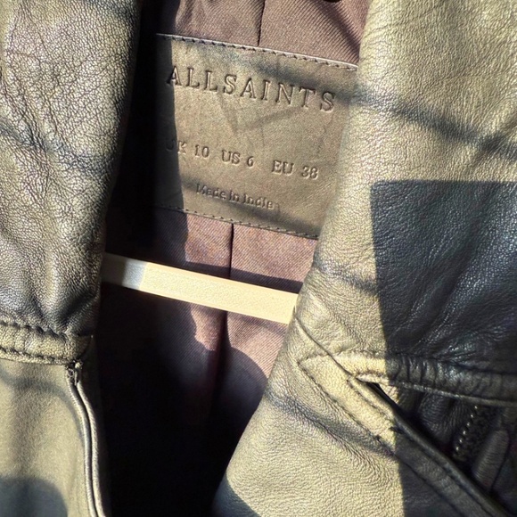 All Saints Cargo Distressed Leather Biker Jacket - Picture 3 of 5